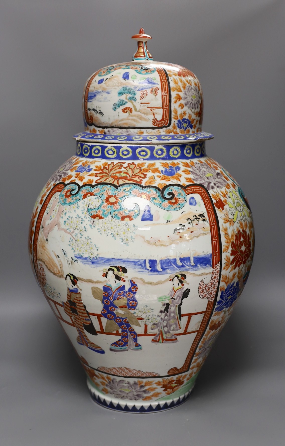 A large Japanese porcelain jar and cover, Meiji period, 60 cms high